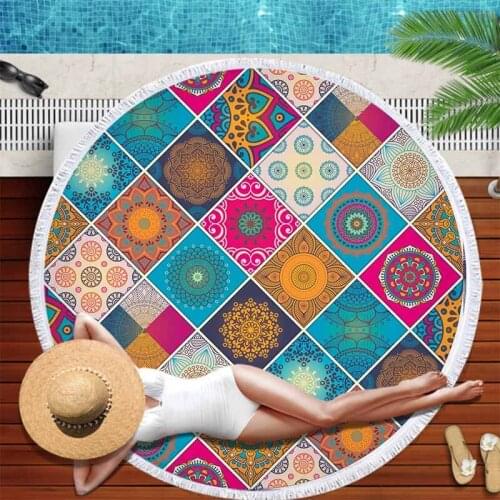 Psychedelic Bohemian Round Beach Towel For Girls Adults Summer Sport Travel Microfiber Towels Swimming Bath Towels Beach Carpet