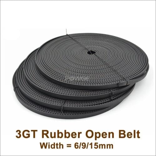 POWGE 50meters 3GT Synchronous Belt W=6/9/15mm GT3 9 Rubber Open Timing Belt Fit 3GT Pulley 3D Printer Accessory 3GT-6 3GT-15