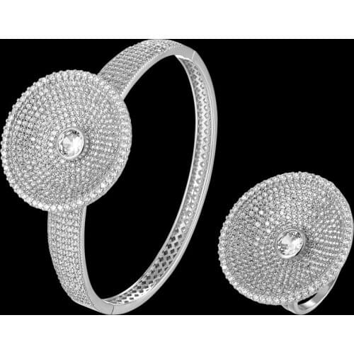 Funmode Luxury Round Design Micro CZ Pave Bangle Ring Jewelry Sets For Wedding Bridal Bijoux Sets Wholesale FS242