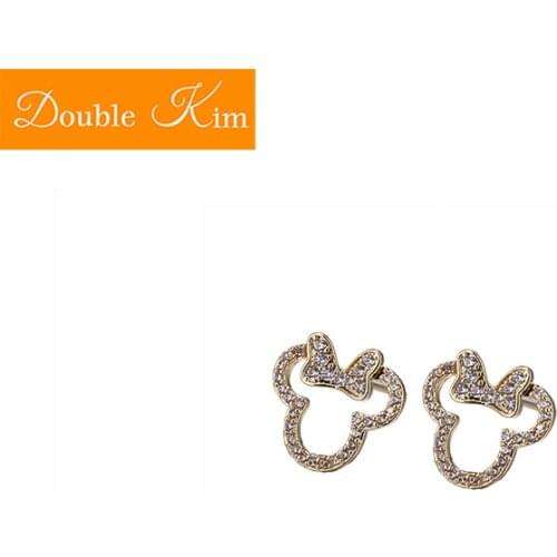 Cartoon Kawaii Mouse Stud Earrings Titanium Stainless Steel Inlaid Zircon Earrings Rose Gold Color Trendy Women Jewelry Gift