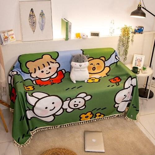 Nordic Kawaii blanket and throw Girly heart Cartoon print cute sofa towel non-slip Dust cover sofa blanket home decor anime rug