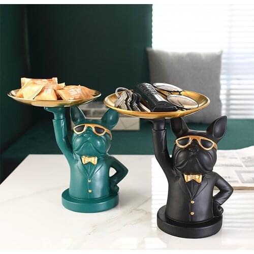 Bulldog With Tray Sculpture Decoration Coin Storage Family Living Room Office Dressing Table Multi Function Decoration Gift
