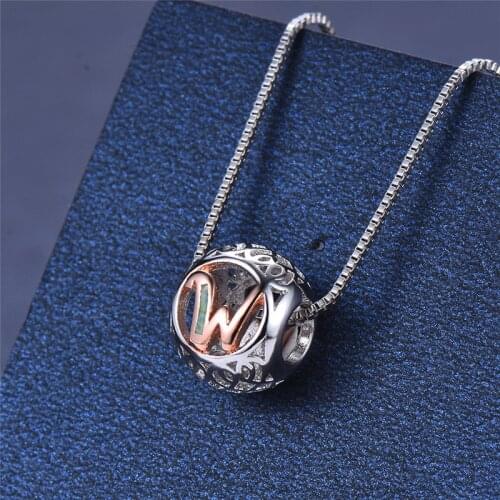 Vintage Fashion Two Tone Letter W Pendant White Blue Opal Necklaces For Women Wedding Jewelry 925 Silver Rose Gold Necklace Gift