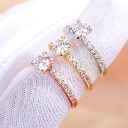 New Female Fashion Simple Jewelry White Round Micro Zircon Crystal Four Claw Carat Women Ring for Party Jewelry