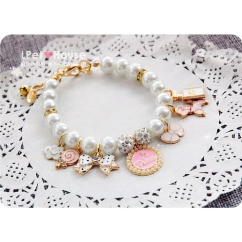 2016 new pet dog cat fashion pearl necklace with lovely pendant grooming doggy collars puppy jewelry dogs cats accessories 1pcs