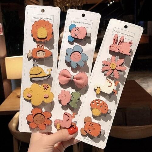 10PCS Children Hair Decorations Girls Lovely Cartoon Cat Flower Rabbit Image Hairpin Pu Boutique Clip Hairclips Gift For Kids