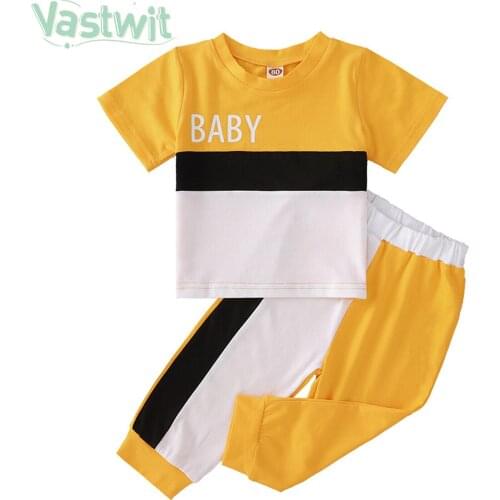 0-2Y Summer Infant Kids Boy Girls Clothes Sets Newborn Baby Cotton Casual Short Sleeve Contrast Color T Shirts Pants 2pcs Suit