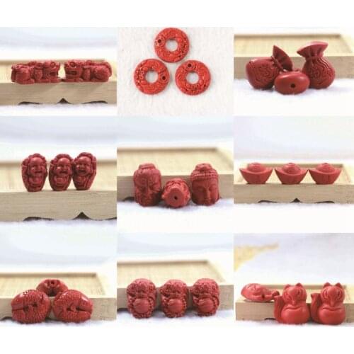 Multi size synthetic Red cinnabar carving accessories beads pendants hot DIY jewelry diy 2pcs B958