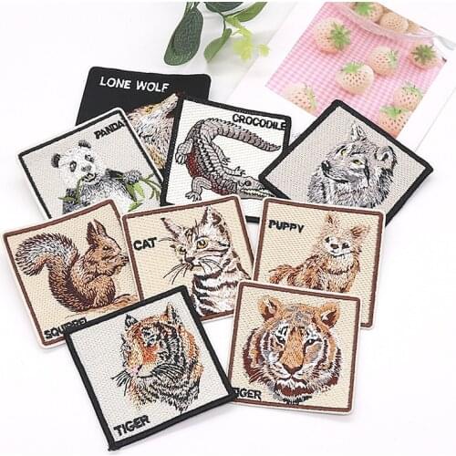 20pcs/lot Vintage Embroidery Patches Animal Crocodile Tiger Squirrel Backpack Clothing Decoration Iron Heat Transfer Appliques