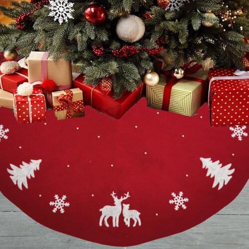 3D Deer Tree Pattern Knit Tree Skirt Knitted Tree Collar Rustic Christmas Decorations with Beads for Xmas Indoor Outdoor