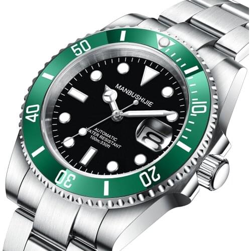 40MM NEW Classic Sub japan NH35 Mens Automatic Watch Sapphire Glass date Mechanical Watches Black dial Blue Green ceramics bezel