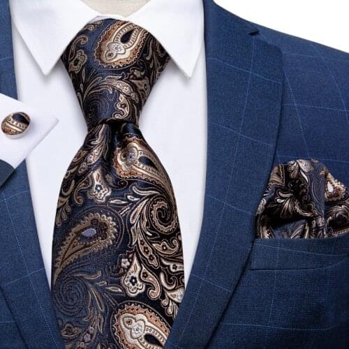 8cm Silk Jacquard Woven Men Luxury Paisley Tie Set Hanky Cufflinks Business Wedding Necktie Accessories Cravat Men Gift DiBanGu