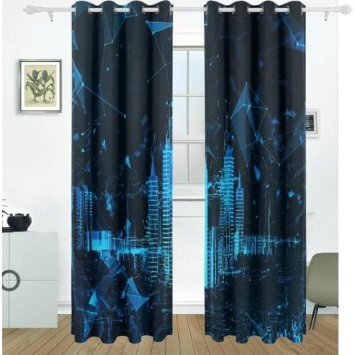 Abstract Futuristic City 3D Curtains Drapes Panels Darkening Blackout Grommet Room Divider for Patio Window Sliding Glass Door