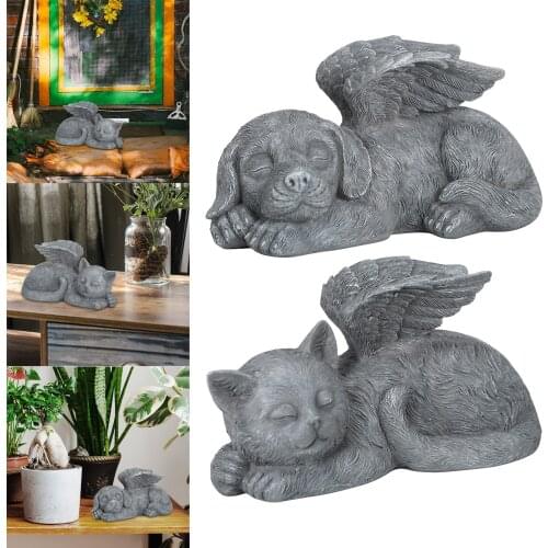 Angel Pet Statue 1/2pcs Super Cute Sleeping Dog/Cat In Angels Wing Resin Garden Ornament Durable Designer Home Decor Decoracion