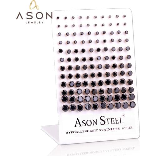 ASONSTEEL 60pairs/Lot Wholesale Clear Stud Earrings Round Stainless Steel Hypoallergenic Earring,Size 3-8mm(Each Size 10pairs)