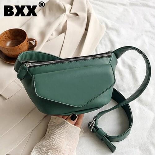 [BXX] PU Leather Crossbody Bags For Women 2021 Autumn Solid Color Female Travel Cross Body Bags Fashion Waist Chest Bag HO134