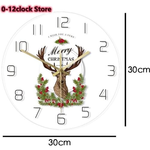 Merry Christmas LED Backlight Modern Wall Clock Happy New Year Farmhouse Deer Quartz Clock Battery Operated Watch Reloj De Pared