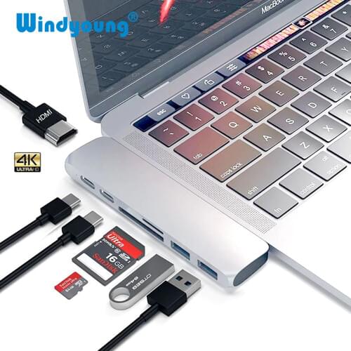 Dual USB 3.1 Type-C Hub To HDMI Adapter 4K Thunderbolt 3 USB C Hub with USB Hub 3.0 MicroTF SD Slot PD for MacBook Pro 2017 2018