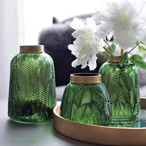 Europe green leaf glass vase Creative Flower Arrangement hydroponic vases Manual blowing Art vases home decoration accessories
