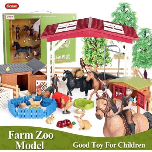 Oenux Farm Model Action Figures Farmer Horse Hen Poultry Animals Set Figurine Miniature Cute Educational Kids Toy Gift With Box