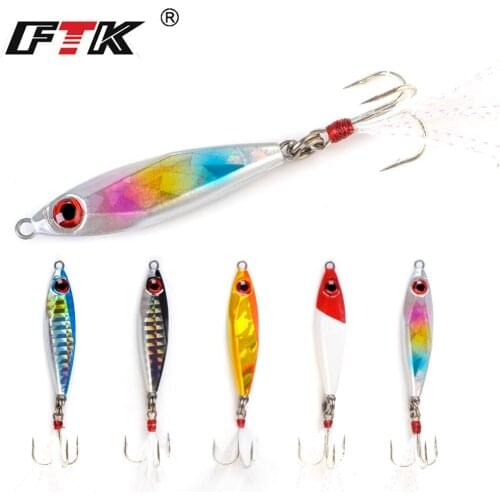 FTK 1pcs Metal Jig Lure 20g/30g Slow Jigging Lead Fish Bass Baits Salt Water Luminous False Tilapia perch