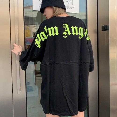 Palm Angels Behind Big Letters Print Bat Sleeve Short Sleeve T-Shirt Mens Womens European American Tide Brand