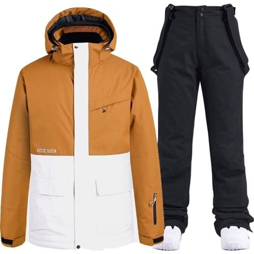 Fashion Mens Womens Snow Suit Wear Snowboarding Clothing Winter Outdoor 10K Waterproof Costumes Ski Jacket + Strap Pant Sets