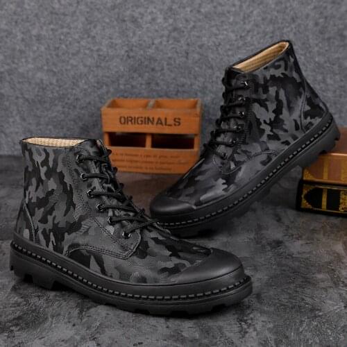 2019 autumn and winter ankle lace-up boots mens leather casual shoes fashion warm fur mens work military boots cowboy XL 46