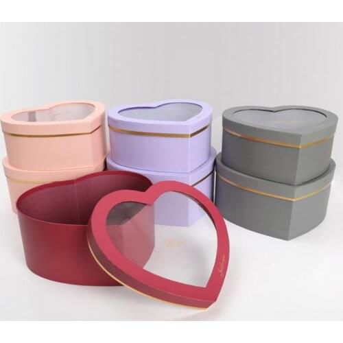 New 2Pcs/Set Flower Box Heart Shaped Hot Stamping Paper Florist Packaging Rose Gift Case for Party Wedding Decoration Gift Box