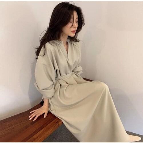 New Korean PR * per long sleeve belt dress in spring 2021