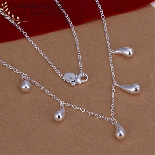 Charmhouse 925 Sterling Silver Necklaces For Women Waterdrops Pendant & Necklace Link Chain Fashion Jewelry Party Gifts Bijoux
