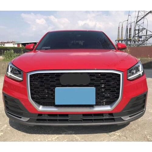 For RSQ2 Style Front Sport Hex Mesh Honeycomb Hood Grill Silver Frame Gloss Black Grill for Audi Q2/SQ2 2017 2018 2019