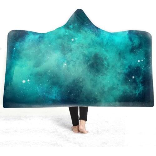 Satrry Sky Galaxy Pattern Printed Hooded Blanket For Adults Kids Fleece Wearable Picnic Bed Sofa Home Decor Warm Blankets