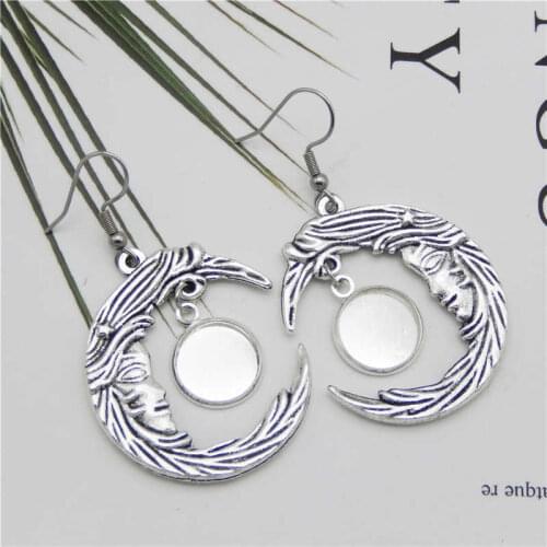 Julie Wang Moon Earring Wire Hook Drop With Cabochon Tray Setting Alloy Silver Color Dangle Earring Fashion Jewelry Making