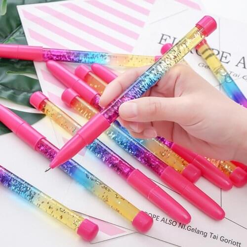 Glitter Sequins Handle School Office Stationery 0.5mm Blue Ink Ball Pen Student
