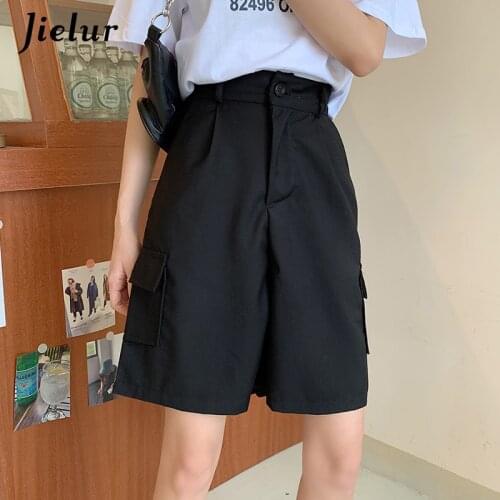 Jielur Short Pants Summer Solid Color Elastic Waist Sports Trousers Loose New Slim Chic Bermuda Femme Korean Short Woman Pants