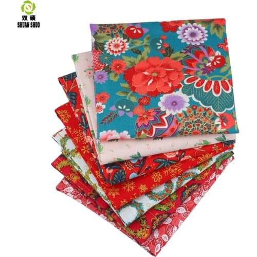 Shuanshuo high quality Floral Series Cotton Patchwork Fabric Fat Quarter Bundles Fabric For Sewing Doll Cloths 40*50cm 7pcs/lot