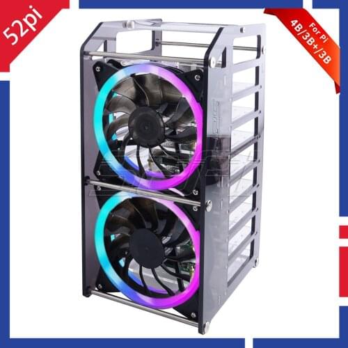 52Pi Rack Tower 8 Layer Acrylic Cluster Case Large Cooling Fan LED RGB Light for Raspberry Pi 4 B / 3 B + / 3 B / Jetson Nano