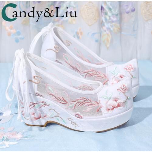 Beautiful Ancient Style Shoes Element High Heels Ancient Shoes Elevator Embroidered Shoes Summer Increased Hanfu Shoes Women