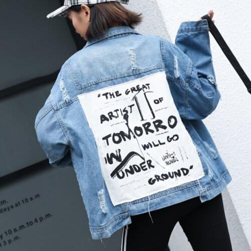 Streetwear Autumn Frayed Ripped Hole Jeans Bomber Jacket Basic Coat Vintage Patchwork Denim Jackets Women Outwear Female DT025