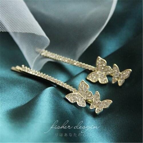 Hair Grip Clip Hairpin For Women Girl Rhinestone Butterfly Korean Handmade Fashion Head Accessories Mujer Wholesale