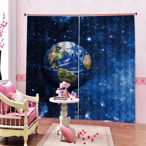 Earth Universe Space and Stars Window Treatments Curtains For living room Fabric Decor Kids Gromment top