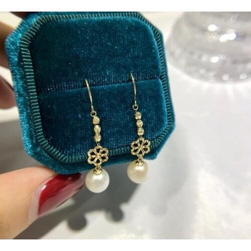 MADALENA SARARA 7-7.5mm Saltwater Pearl Akoya 18K Gold Earrings Korean Vintage Geometric Style AU750 Women Earring