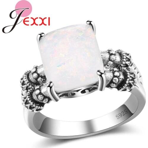 Best Gift Jewelry For Lover Girlfriend 925 Sterling Silver Opal Rings Prong Setting Women Wedding Engagement Party Jewelry