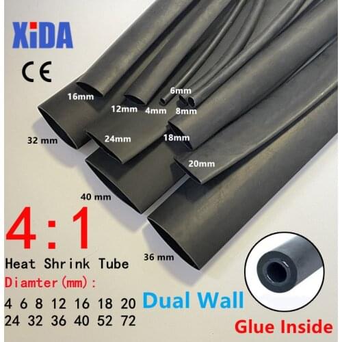 1Meter 4:1 Heat Shrink Tube With Glue Thermoretractile Heat Shrinkable Tubing Heat Shrink Tubing Diameter 4 6 8 16 24 40 52 72