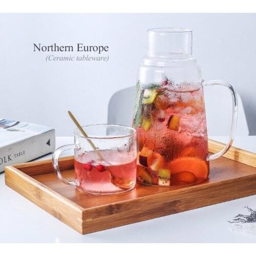 1200ml Glass Water Jug With Cup Lid Water Carafe With Handle Hot/Cold Water Pitcher Large Good Jug for Homemade Juice Iced Tea