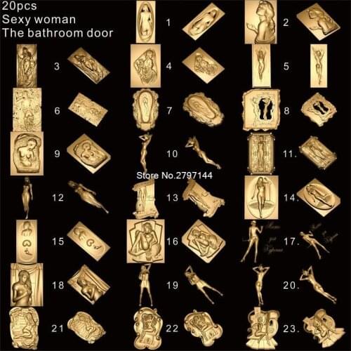 23pcs The bathroom door_Sexy woman 3D STL model for carved figure cnc machine Crucifixion model for cnc Router Engraver ArtCam