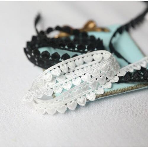 4 Yards Width 1cm Delicate Embroidery Heart Shape Lace Trim Fabric DIY White Black Lace Ribbon Sewing Supplies Crafts