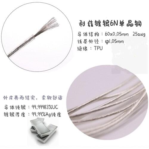6m Diy earphone Cable Soft crystal PE insulated silver plated 6N OCC DIY cable(60cores OD:1mm)