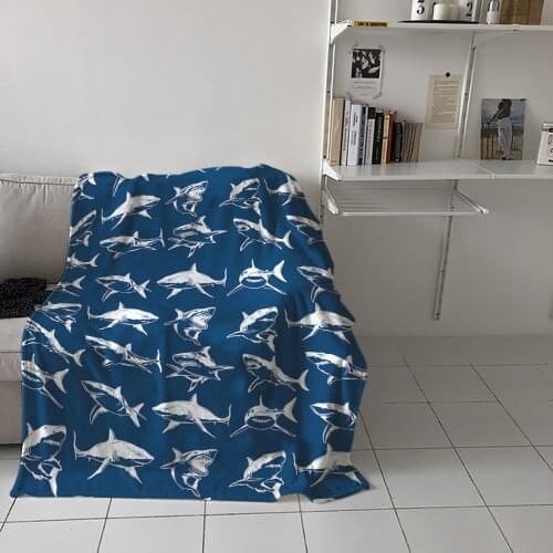 Shark Texture Simple Silhouette Throw Blanket for Sofa Warm Blanket on Bed Home Bedspread Travel Fleece Blanket